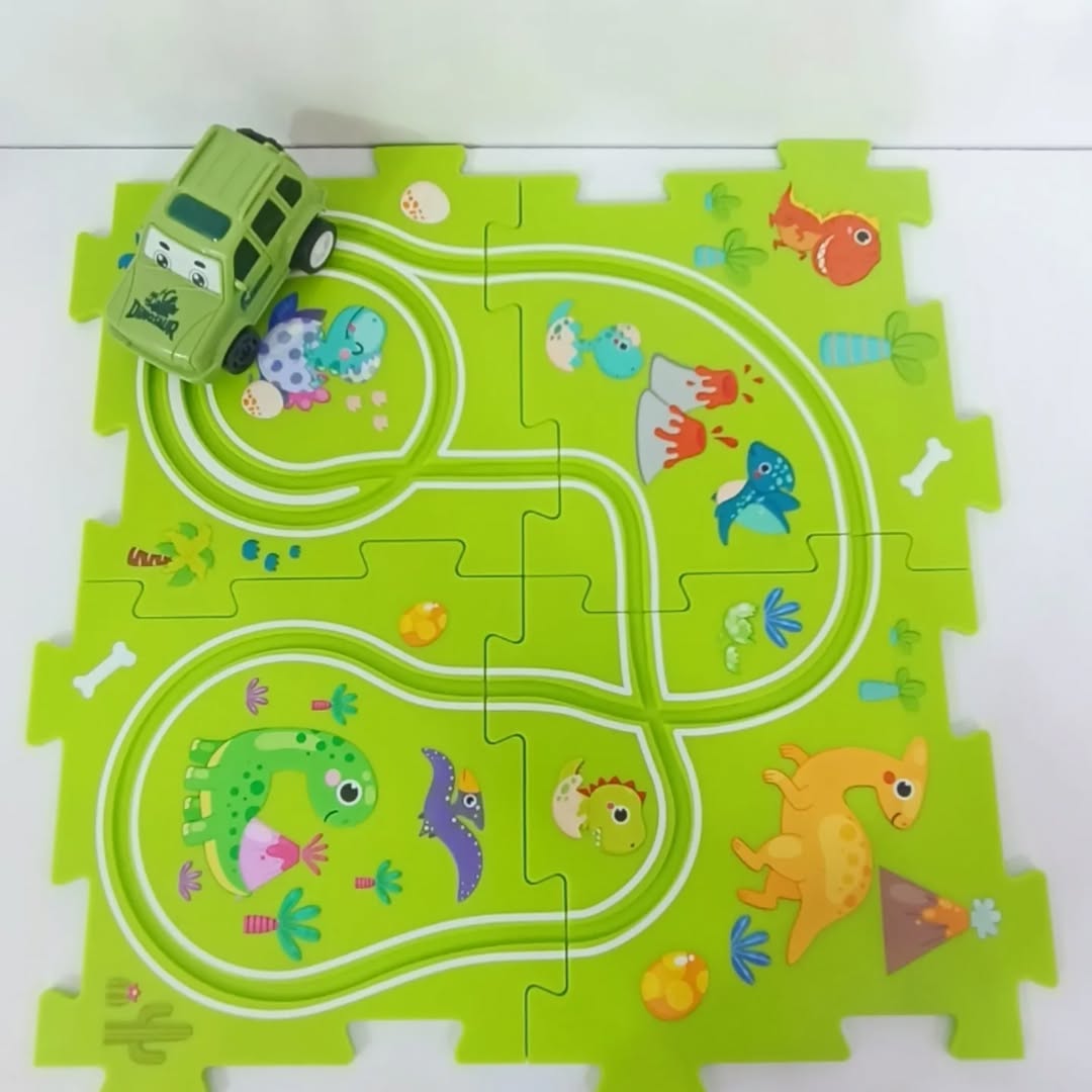 بازی ساختنی ریسینگ طرح دایناسور پنج قطعه ماشین باطری خور