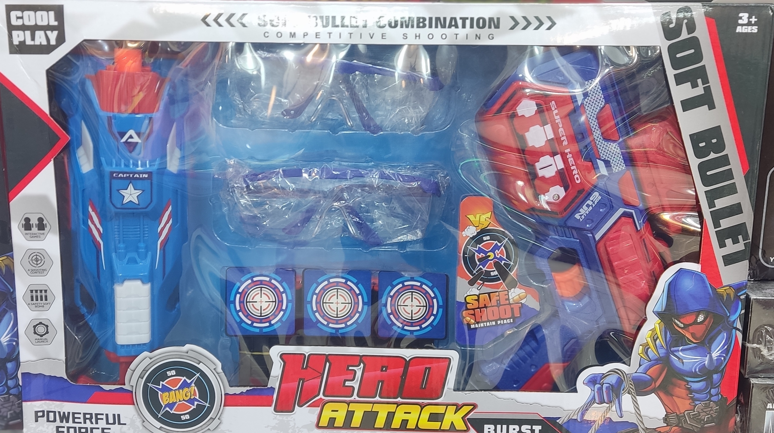 تفنگ تیر اسفنجی چسپونکی وآب پاش مرد عنکبوتی همراه با 2عینک